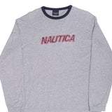Vintage Nautica Embroidered Grey Long Sleeve Tee Shirt 2000S Size Large