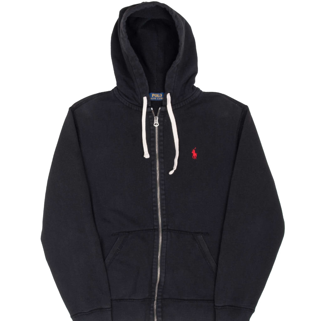 Vintage Ralph Lauren Full Zip Classic Black Hoodie Sweatshirt Size Small