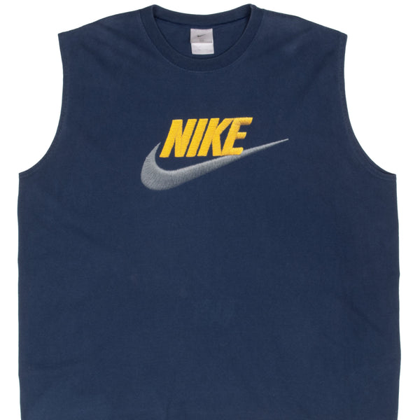 Vintage Nike Spellout Navy Blue Tank Top Tee Shirt 2000S Size 2XL
