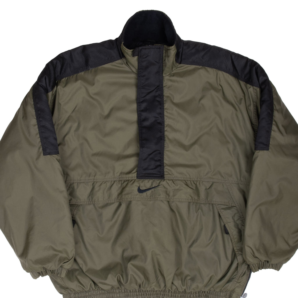 Vintage Nike Big Swoosh Green Heavy Windbreaker Pullover Jacket 1990S Size Large