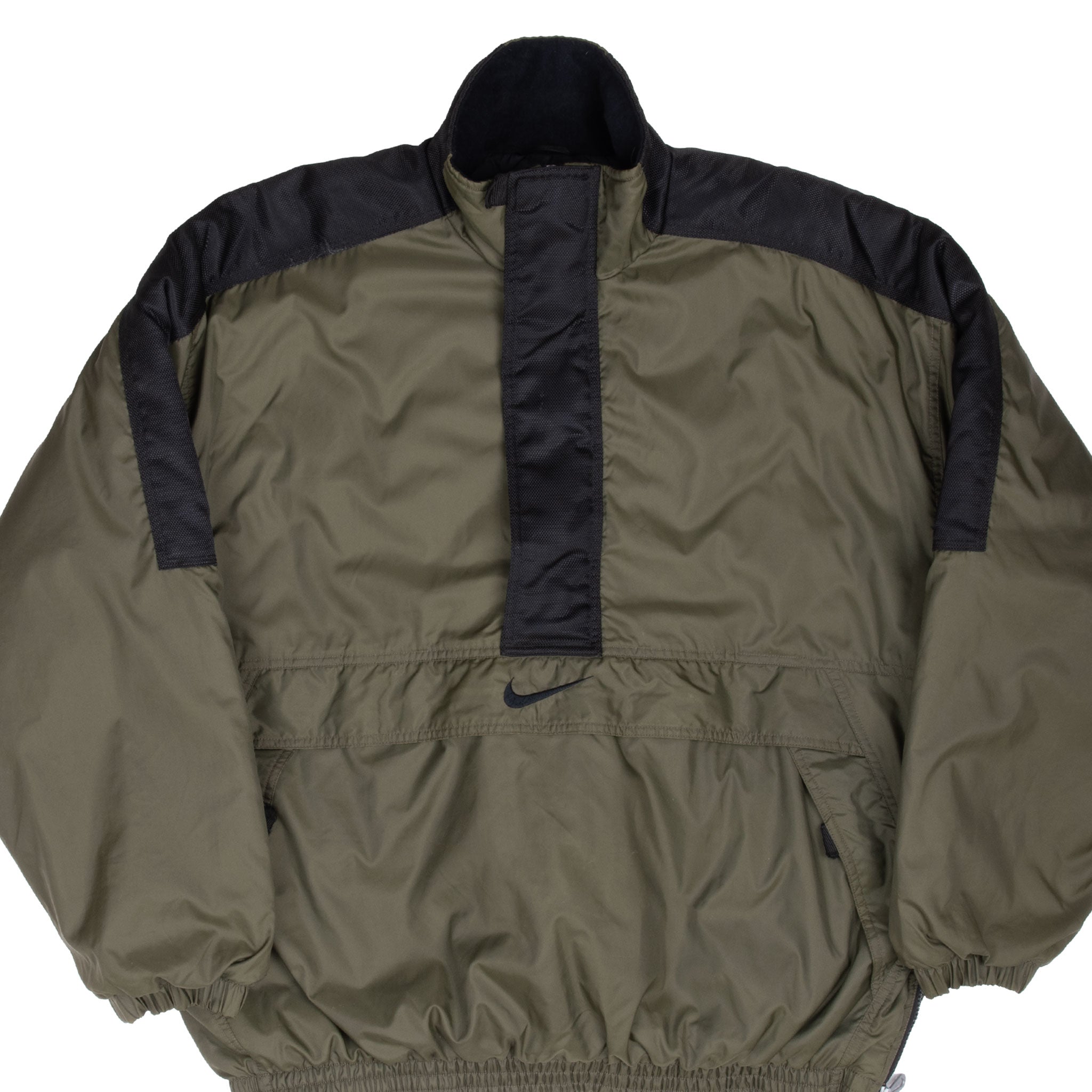 Vintage Nike Big Swoosh Green Heavy Windbreaker Pullover Jacket 1990S Size Large