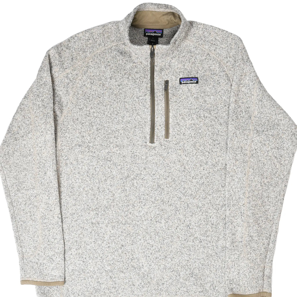 Front of beige Patagonia Better Sweater quarter-zip fleece pullover with zip chest pocket