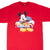 Front of red Disney T-shirt with smiling Mickey Mouse and multicolor Mickey lettering
