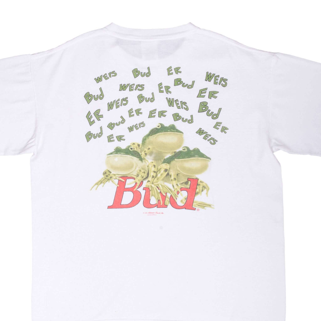 Vintage Bud Budweiser Frog Tee Shirt 1995 Size XL Made In Usa With Single Stitch Sleeves