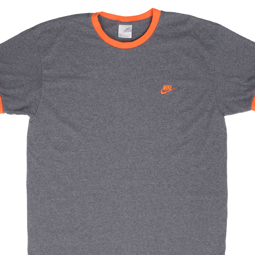 Vintage Nike Classic Swoosh Grey Orange Ringer Tee Shirt 2000S Size XL