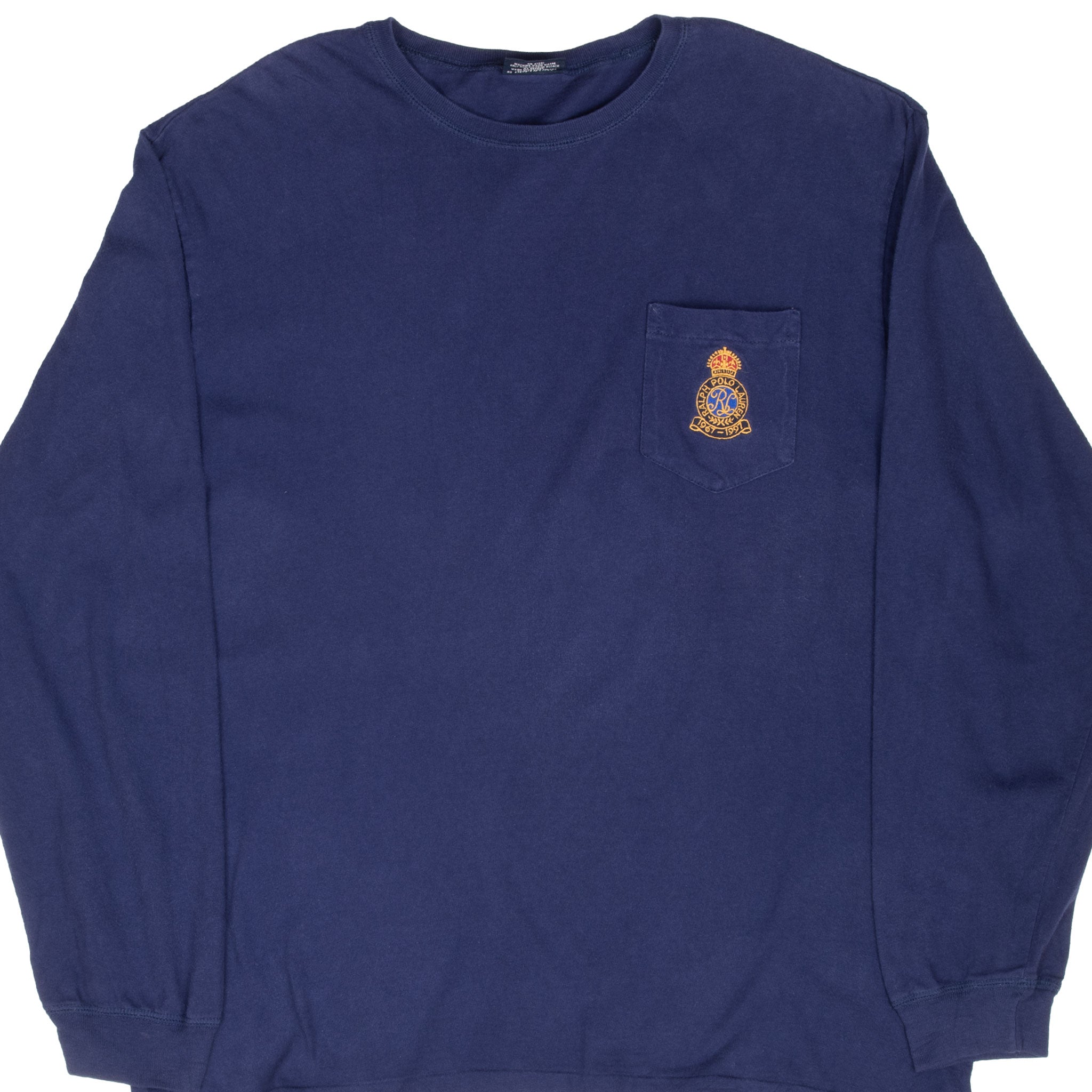 VINTAGE POLO RALPH LAUREN LONG SLEEVE BLUE POCKET TEE SHIRT MEDIUM