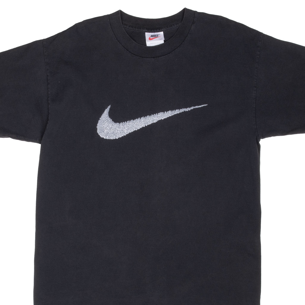 Vintage Nike Big Swoosh Black Tee Shirt 1990S Large Made In Usa