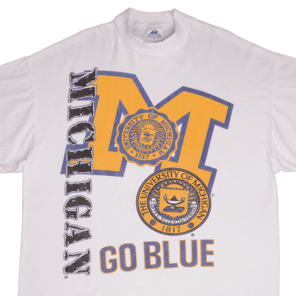 Vintage University Of Michigan Go Blue Tee Shirt 1990s Size XL With Single Stitch Sleeves