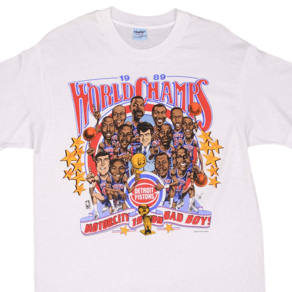 Vintage NBA Detroit Pistons World Champions 1989 Tee Shirt Size Medium Made In USA With Single Stitch Sleeves