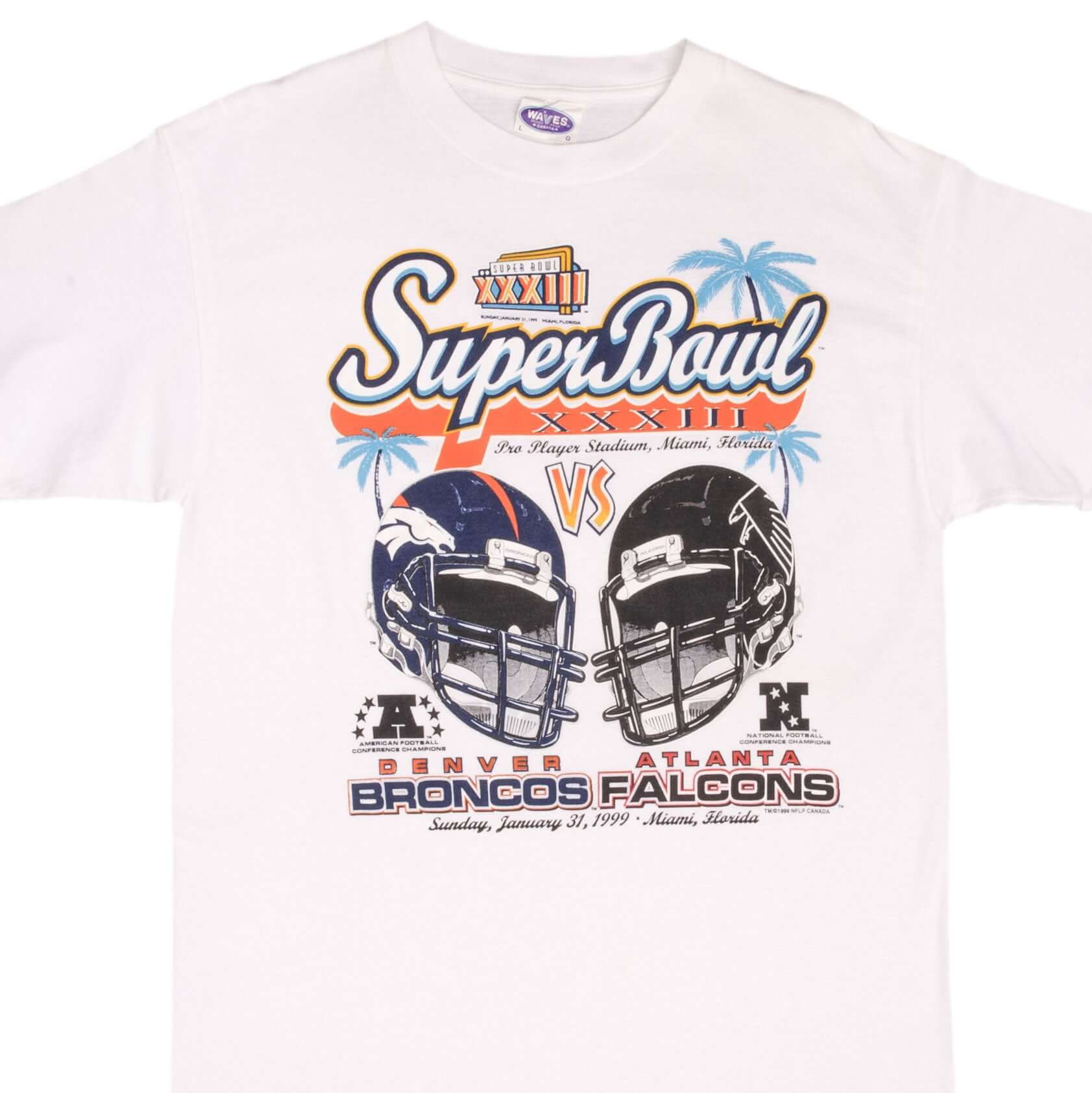 Vintage NFL Atlanta Falcons VS Denver Broncos Super Bowl XXXIII 1999 Tee Shirt Size Large