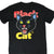 Back of black Supreme T-shirt with large Black Cat graphic in red, yellow, blue, and white