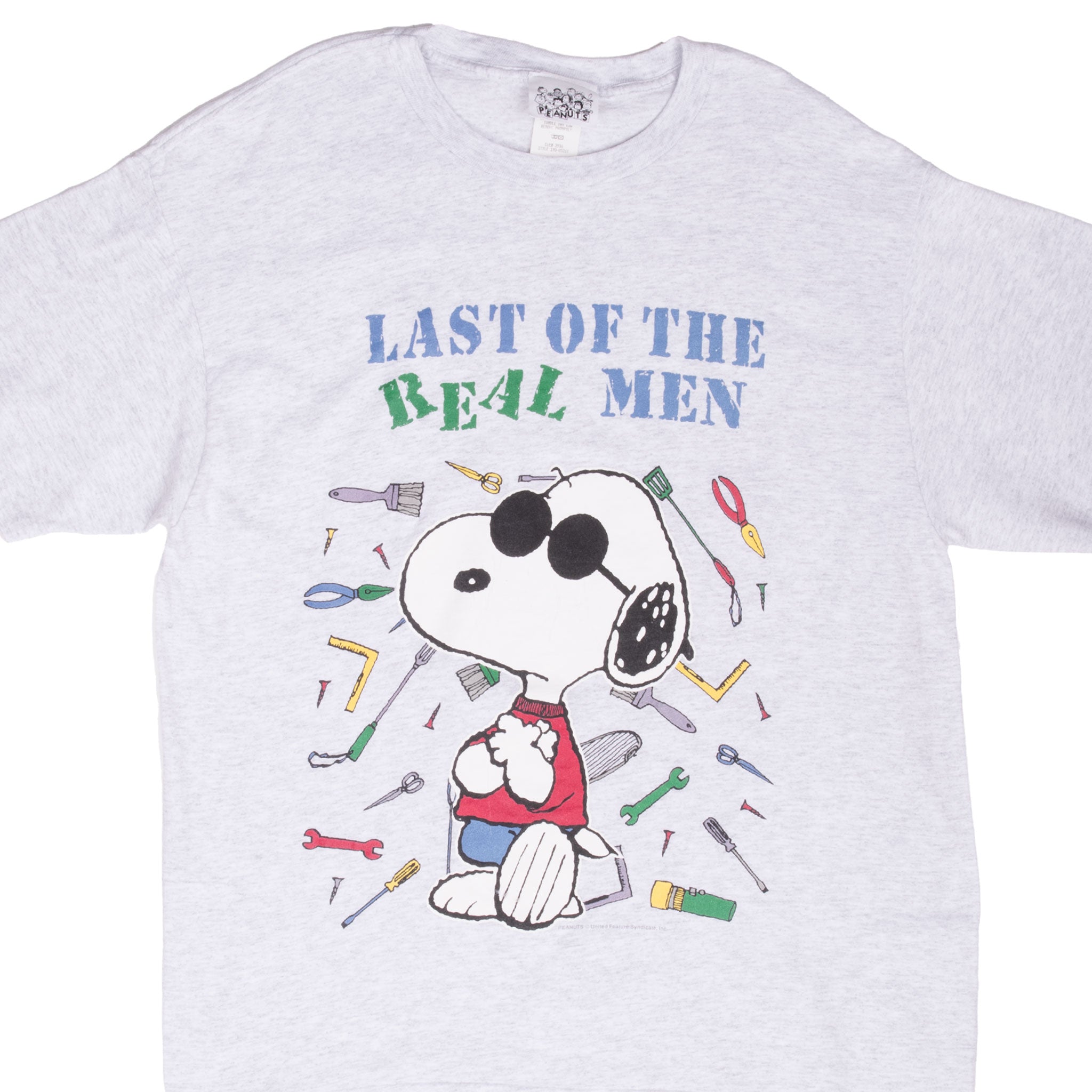 VINTAGE PEANUTS SNOOPY LAST OF THE REAL MEN TEE SHIRT LARGE 1990S MADE IN USA