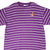 Front close-up of purple and white striped Disney tee with Winnie the Pooh embroidery