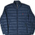 Front of navy Polo Ralph Lauren puffer jacket with red pony embroidery and zip pockets