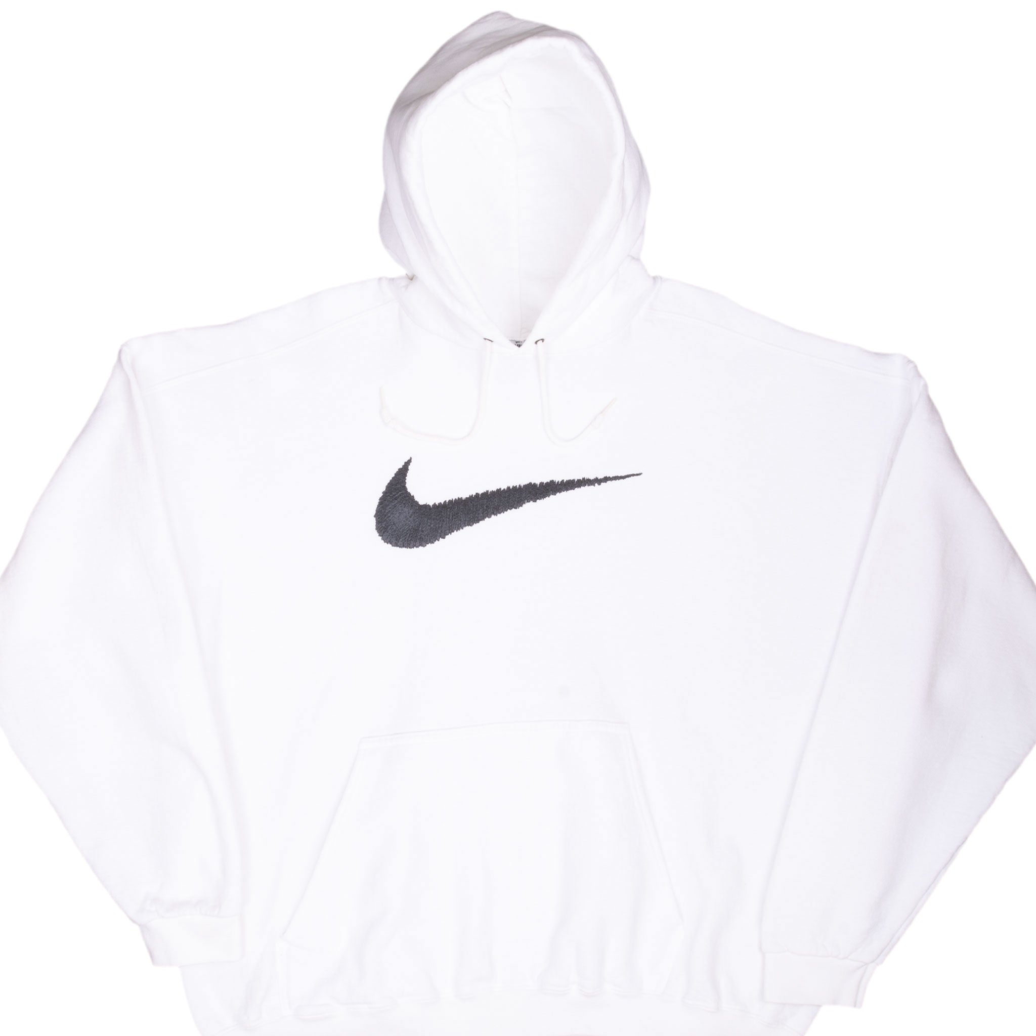 VINTAGE NIKE BIG SWOOSH WHITE HOODIE SWEATSHIRT 1990S SIZE 2XL MADE IN USA