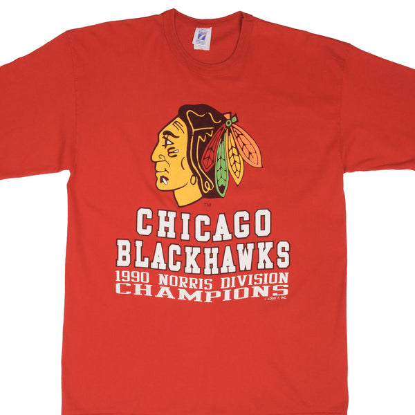 Vintage NHL Chicago Blackhawks 1990 Norris Division Champions Tee Shirt Size XL Made In USA