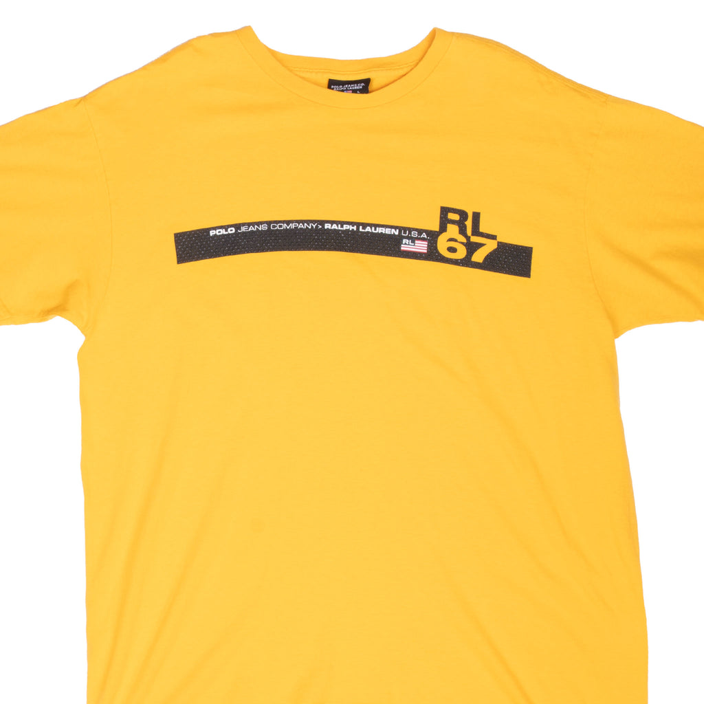 Vintage Ralph Lauren Polo Jeans Co Yellow Tee Shirt 1990S Made In Usa Size Large