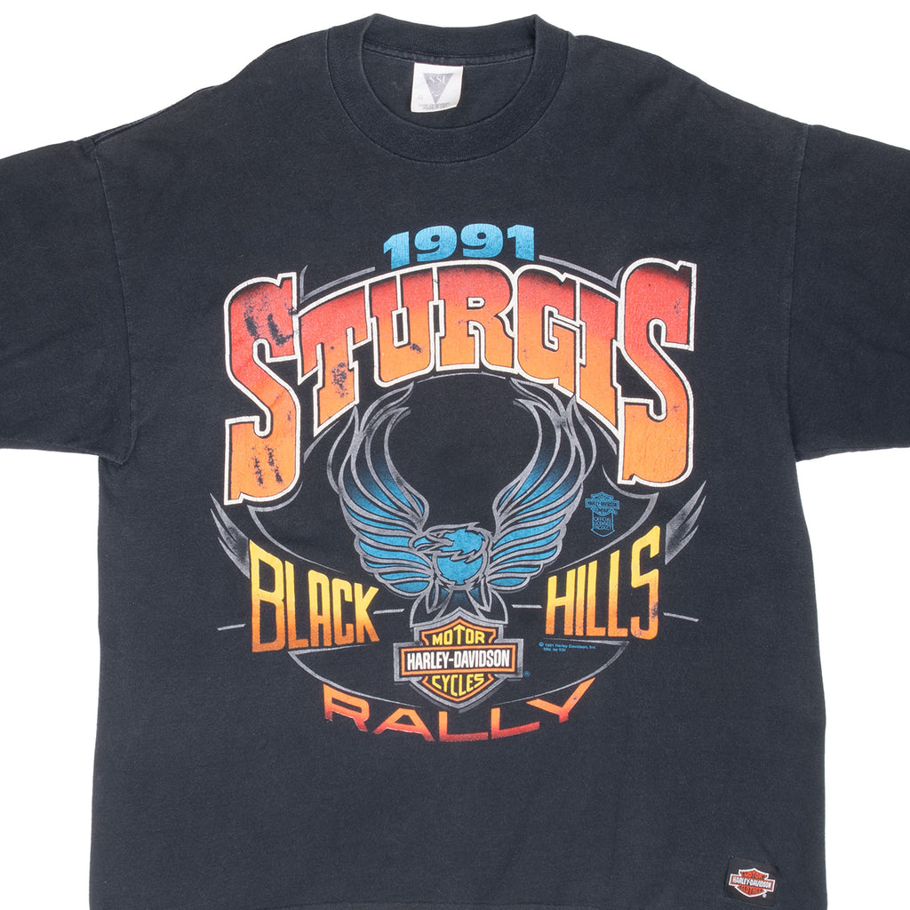 Vintage Harley Davidson Sturgis Black Hills Rally 1991 Tee Shirt Size XL Made In Usa With Single Stitch Sleeves