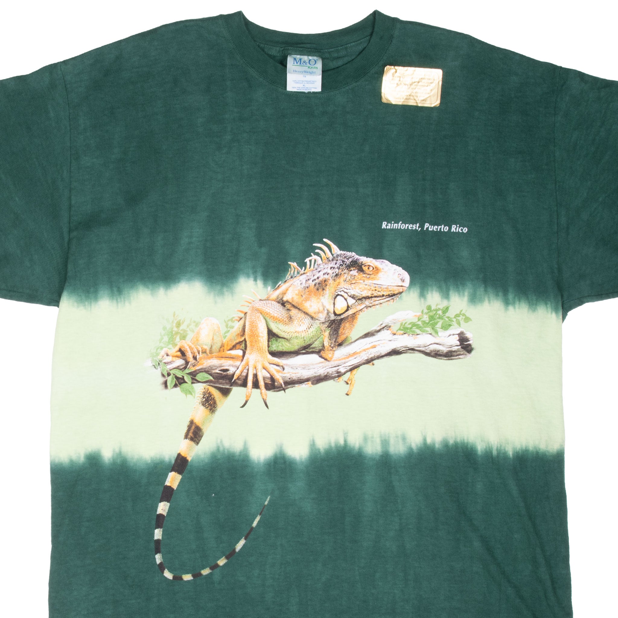 Vintage Tie Dye Iguana Rainforest Puerto Rico Animal Print Tee Shirt 2000S Deadstock Size XL