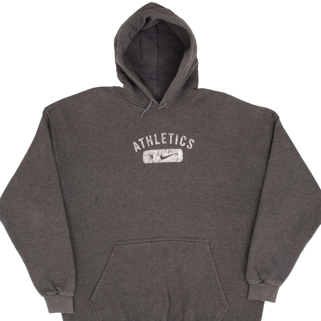 Vintage Nike Athletics Dark Gray Hoodie Sweatshirt 1990S Size 2XL Made In USA