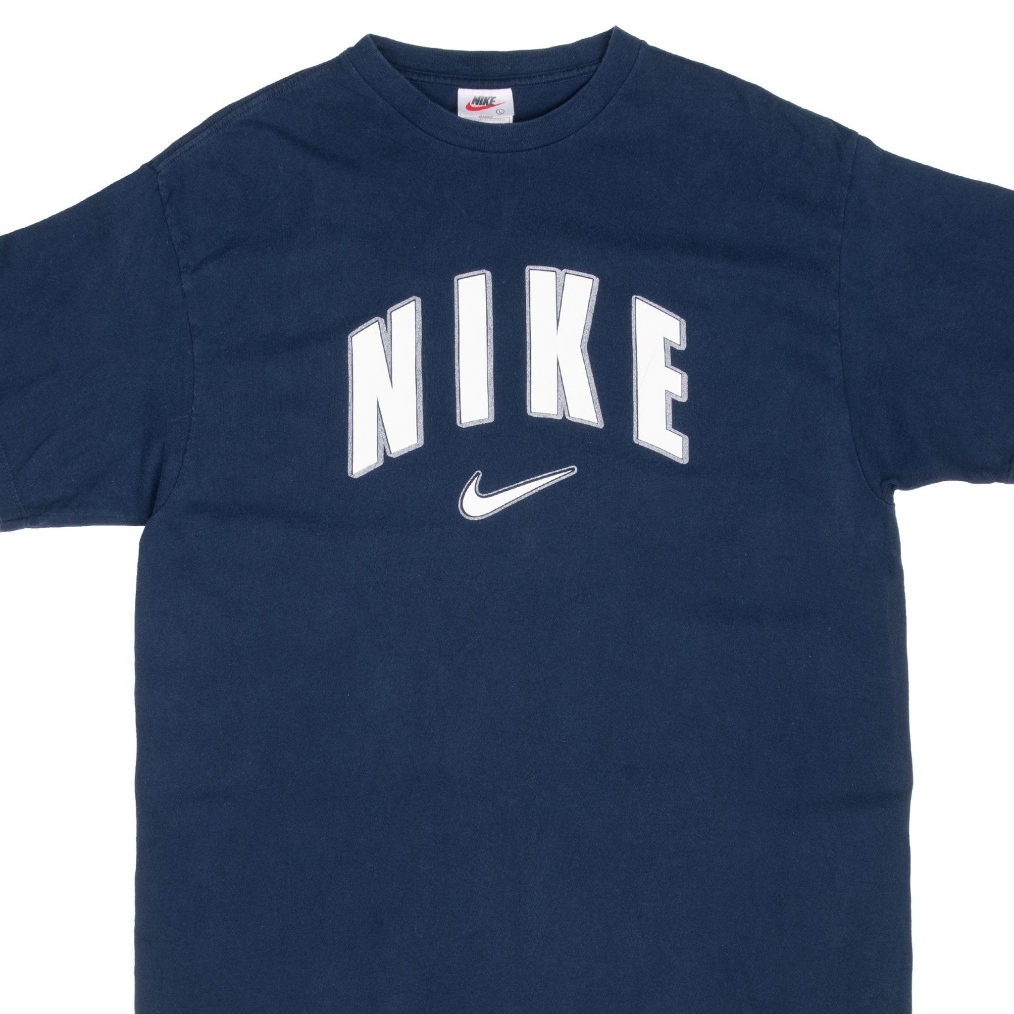 Vintage Nike Spellout Navy Blue Tee Shirt 1990S Size Large Made In Usa