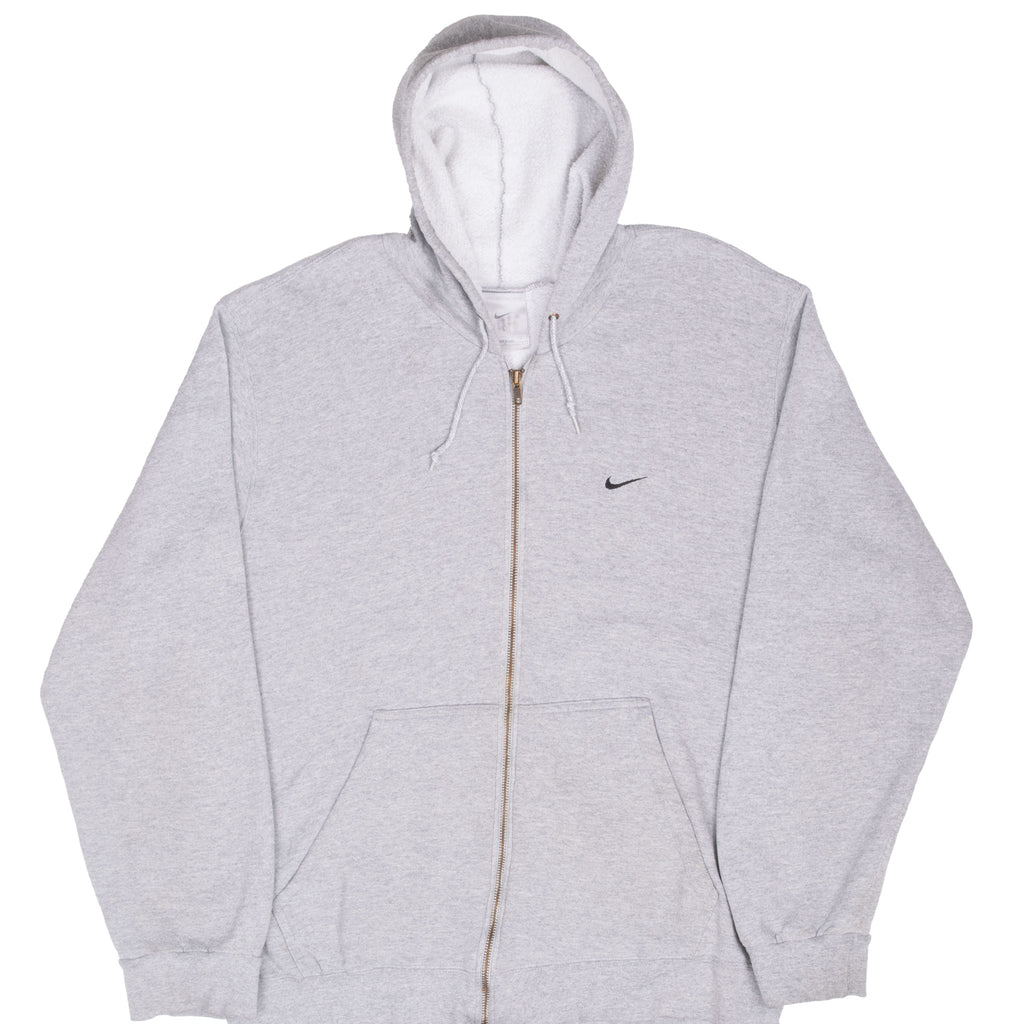 Vintage Nike Classic Swoosh Gray Full Zip Hoodie Sweatshirt 2000S Size Large Made In USA