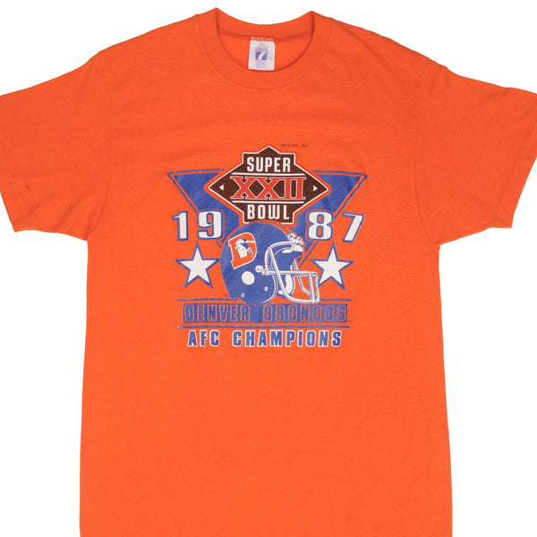 Vintage NFL Denver Broncos AFC Champions Super Bowl XXII 1987 Tee Shirt Size Small Made In USA With Single Stitch Sleeves