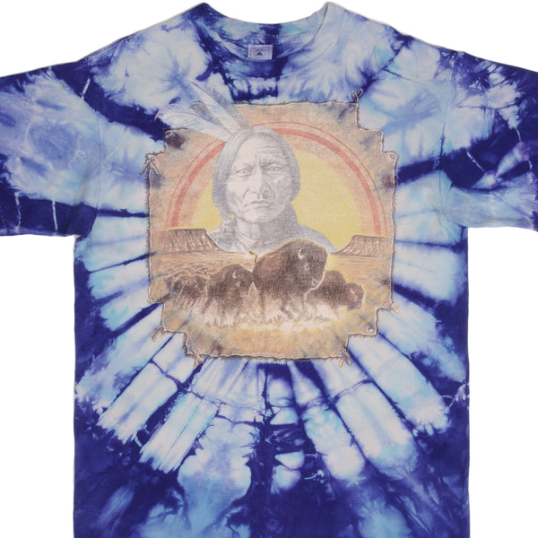 Vintage Tie Dye American Indian Javier Agredo Tee Shirt 1992 Size XL Made In USA With Single Stitch Sleeves