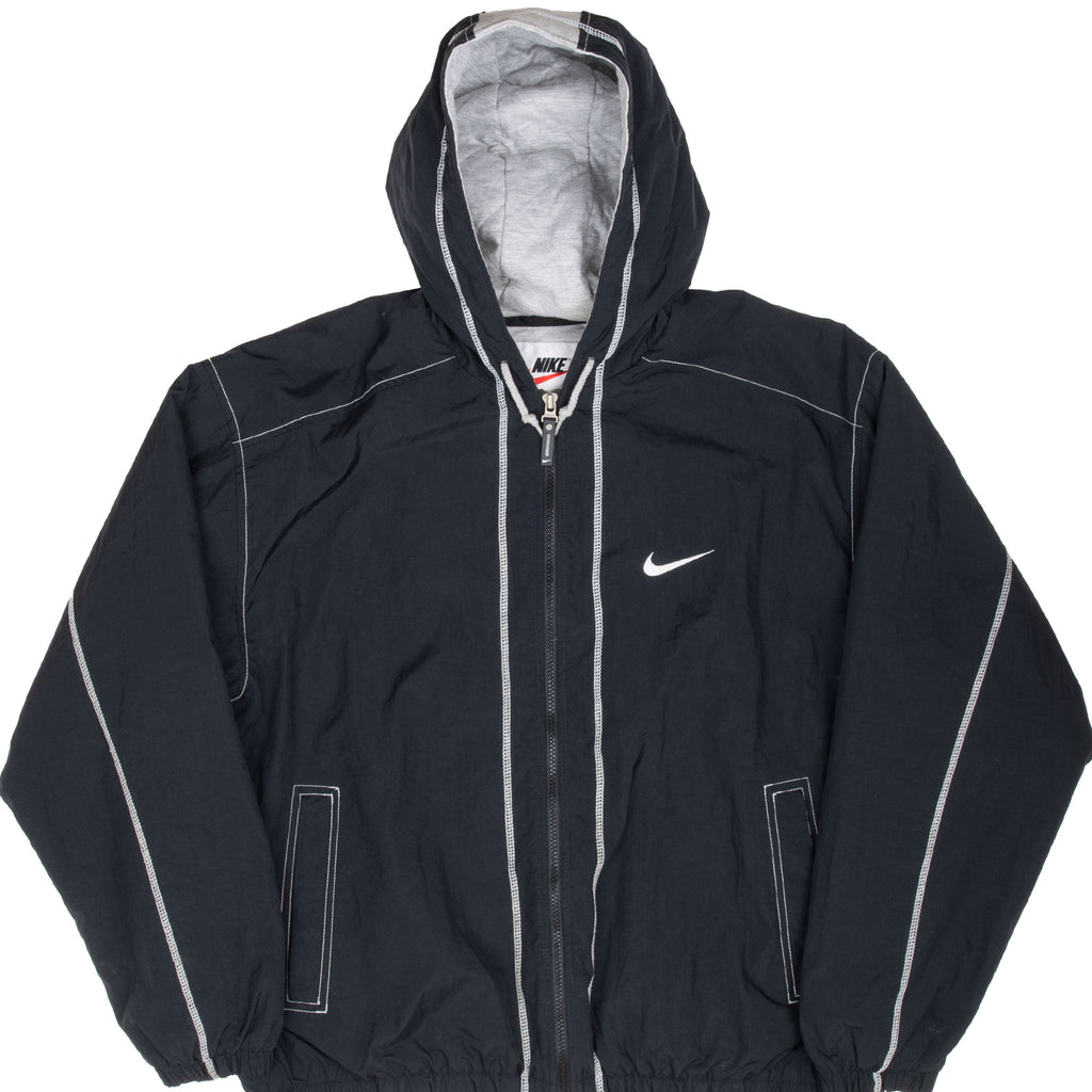 Vintage Nike Big Swoosh Black Hooded Windbreaker Jacket 1990S Size Large