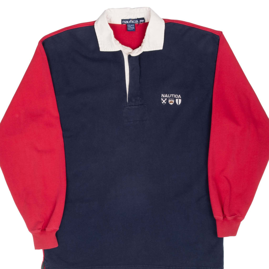 Vintage Nautica Red and Blue Rugby Polo Shirt 1990S Size Medium
