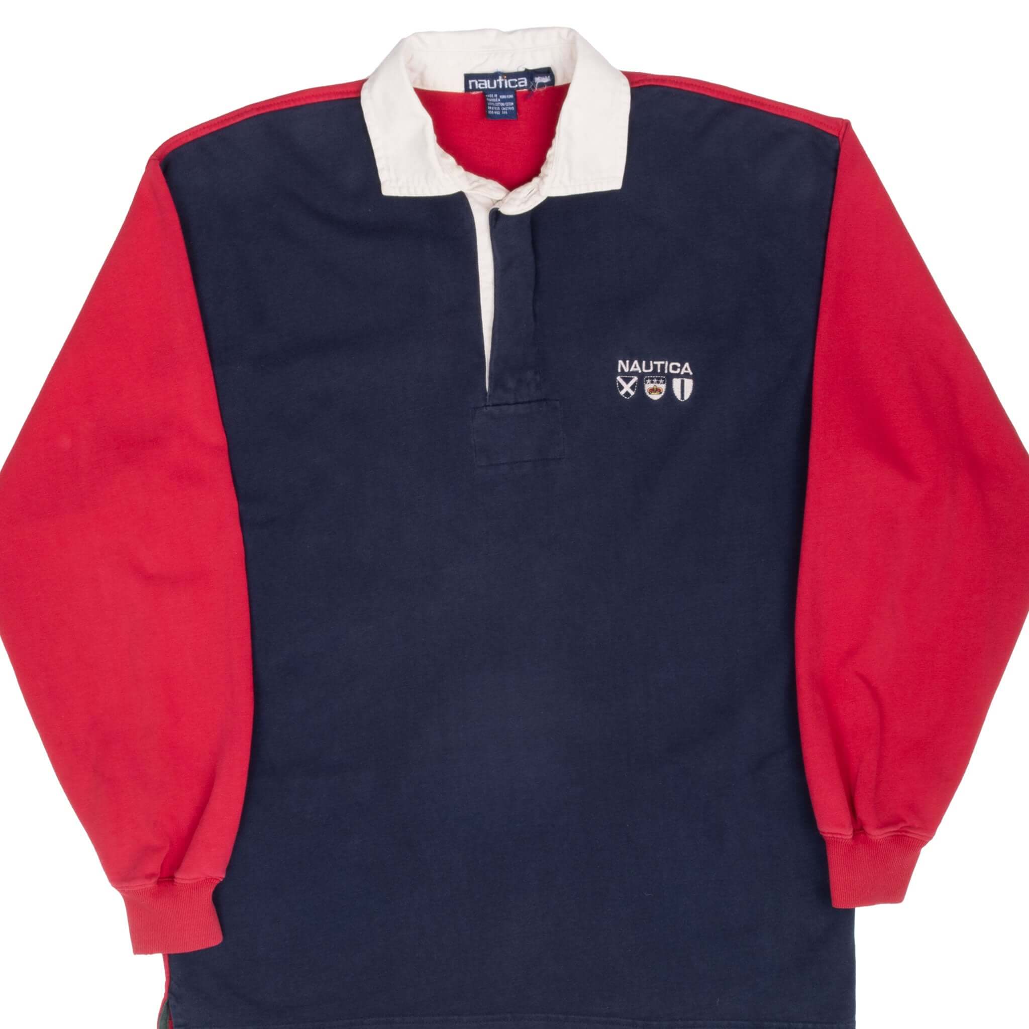 Vintage Nautica Red and Blue Rugby Polo Shirt 1990S Size Medium