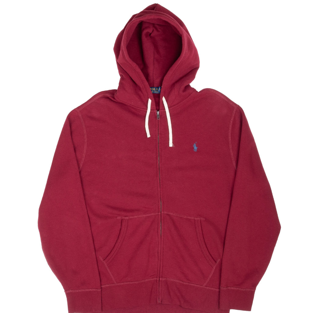 Vintage Ralph Lauren Burgundy Full Zip Hoodie Sweatshirt Size Large