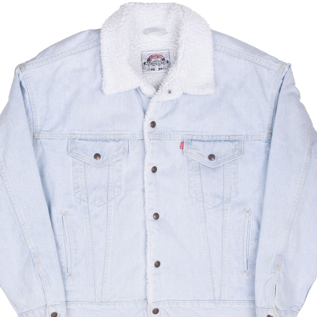 Vintage Levis Sherpa Trucker Blue Light Wash Denim Jacket 1980S Size Large Made In Usa
