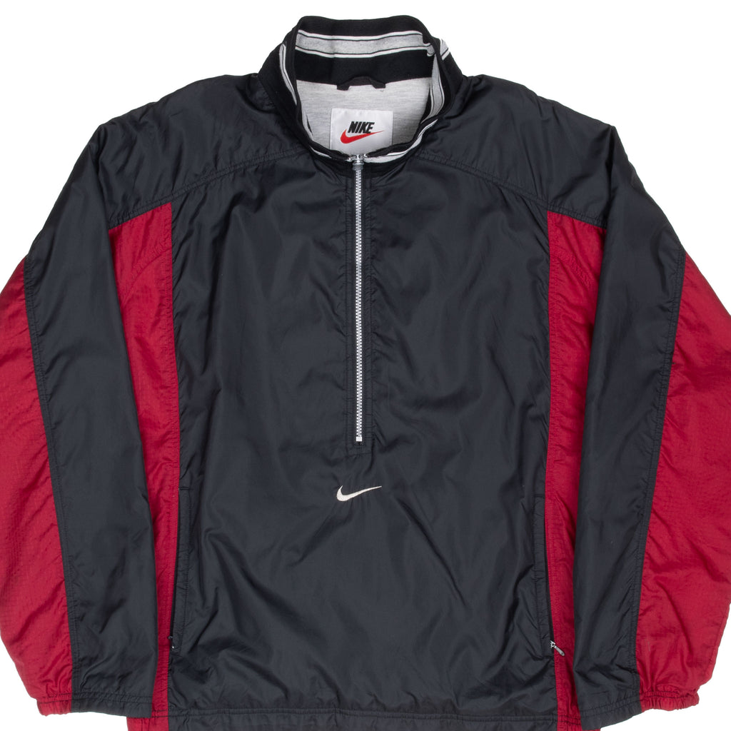 Vintage Nike Center Swoosh Black Red Pullover Windbreaker Jacket 1990S Size Large