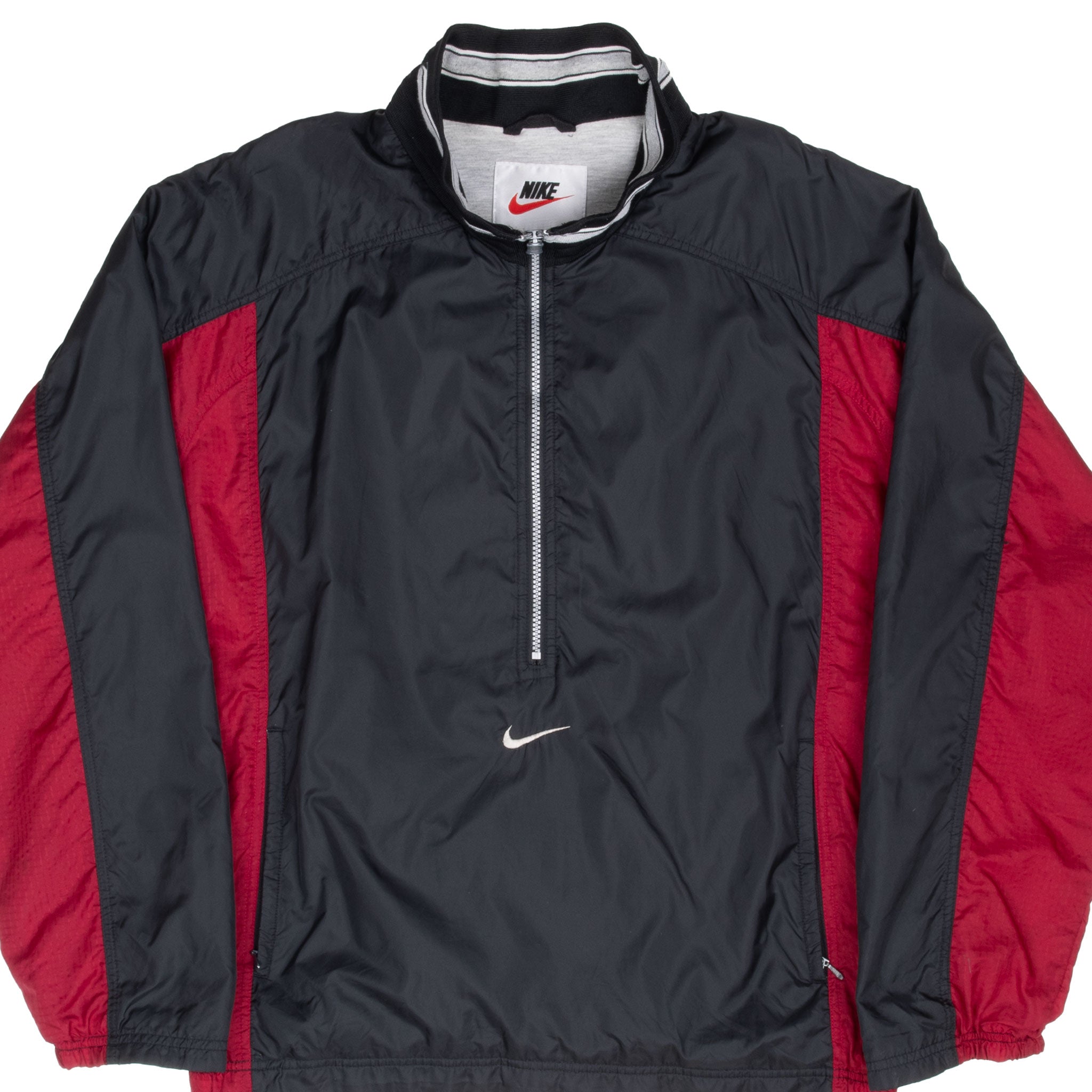 Vintage Nike Center Swoosh Black Red Pullover Windbreaker Jacket 1990S Size Large
