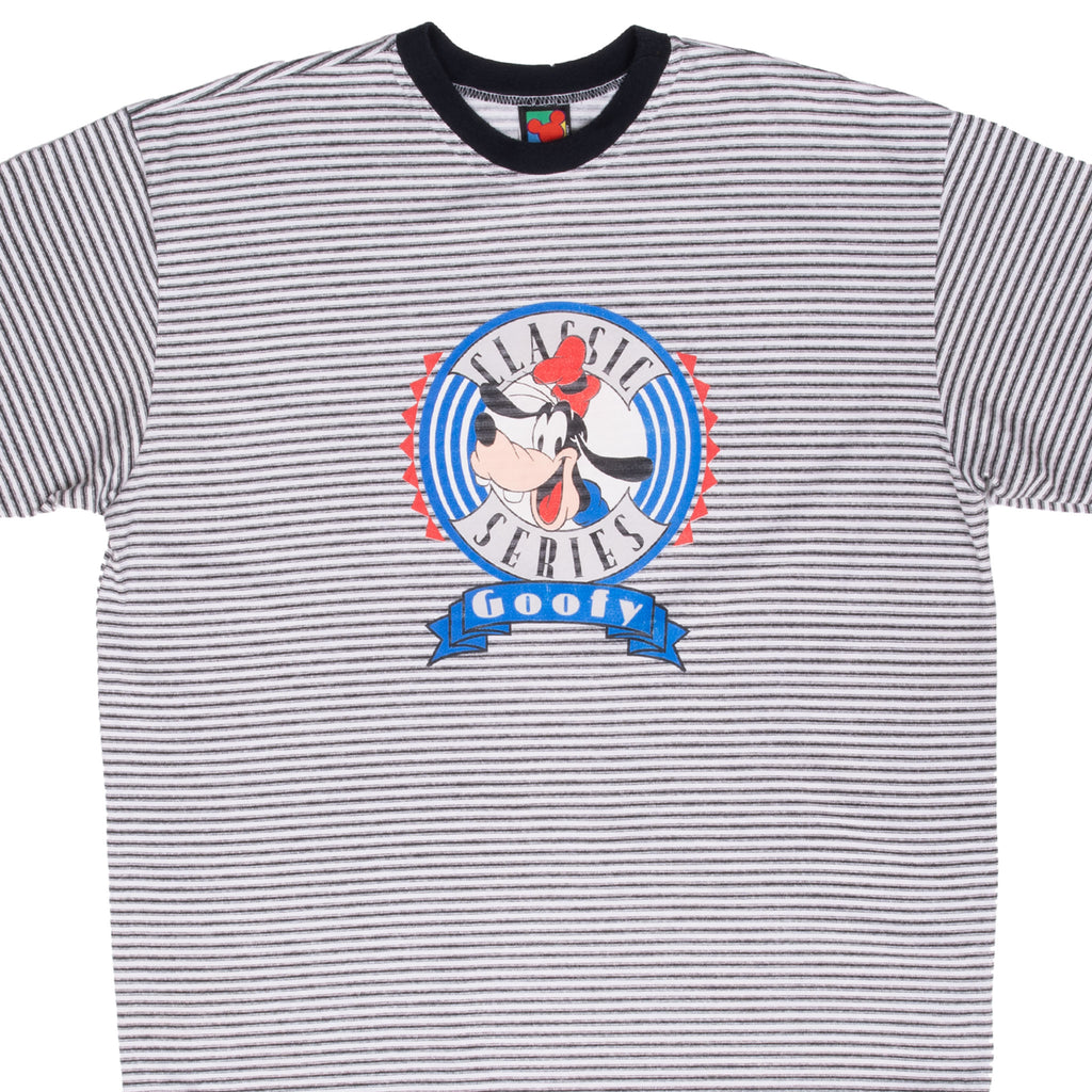 Vintage Disney Mickey Mouse Goofy Striped Tee Shirt 1990S Size Large Made In Usa