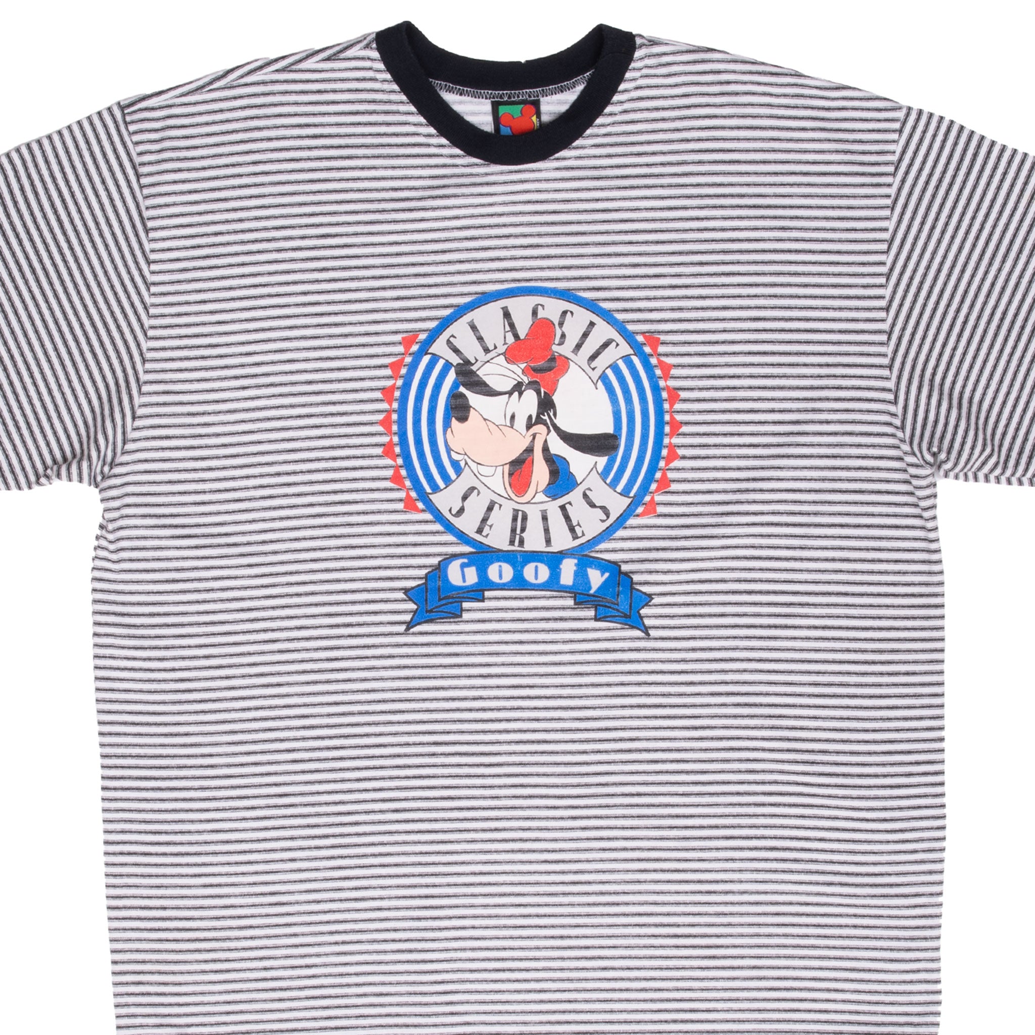 Vintage Disney Mickey Mouse Goofy Striped Tee Shirt 1990S Size Large Made In Usa