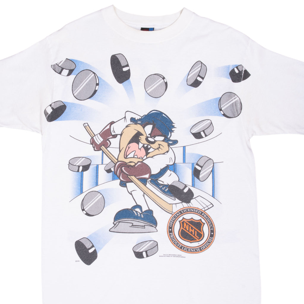 Vintage Nhl St Louis Blues Taz Looney Tunes Tee Shirt 1995 Size Large Made In Usa With Single Stitch Sleeves