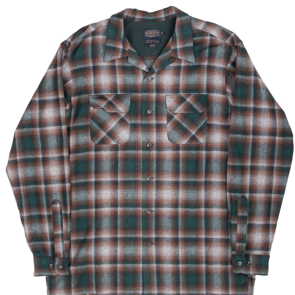 Vintage Pendleton Brown Green Plaid Western Wool Shirt 2000S Size Xl Tall