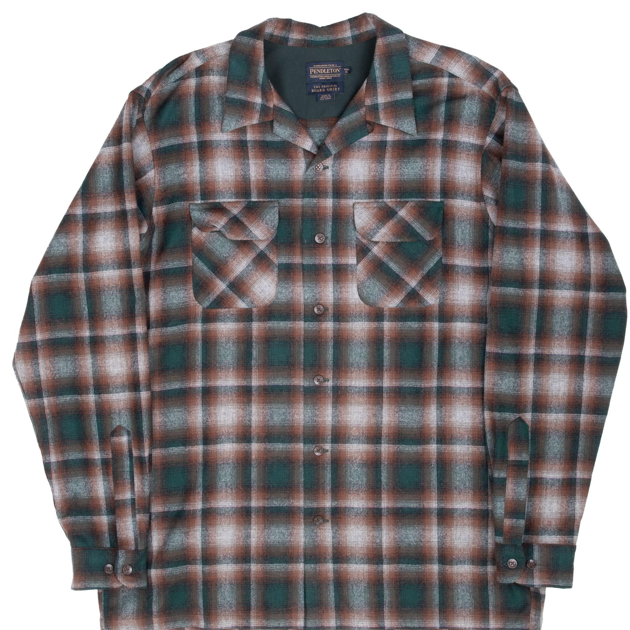 Vintage Pendleton Brown Green Plaid Western Wool Shirt 2000S Size Xl Tall