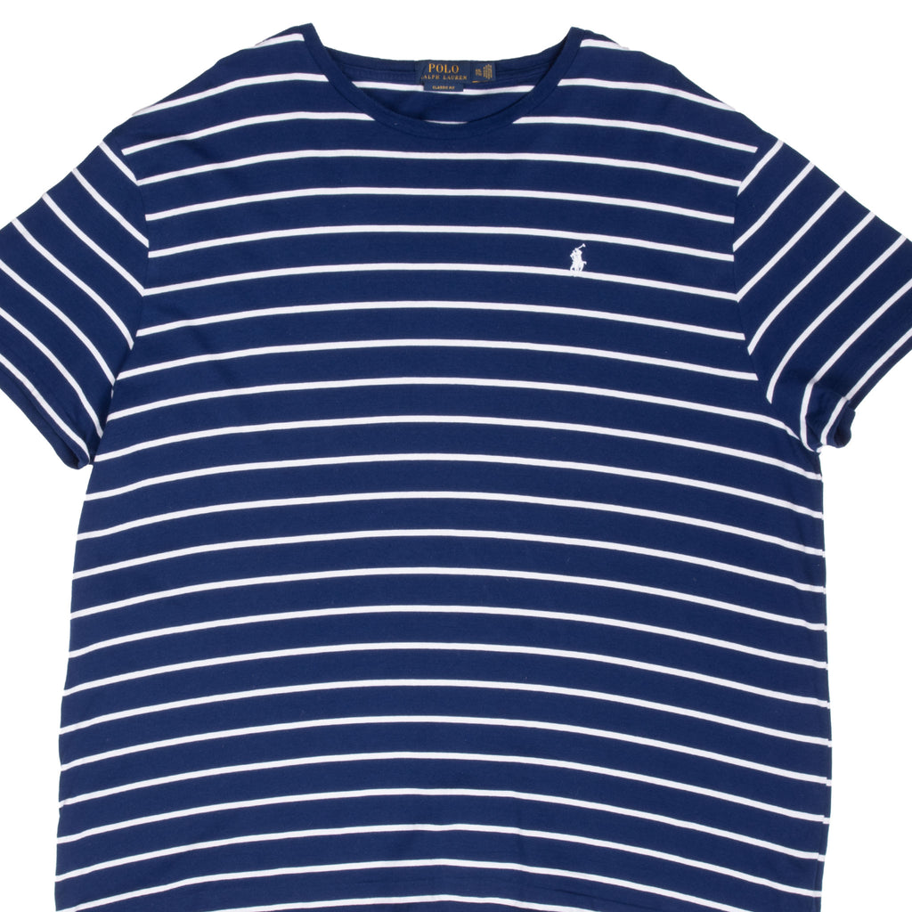 VINTAGE POLO RALPH LAUREN BLUE MARINIERE STRIPE TEE SHIRT 2XL