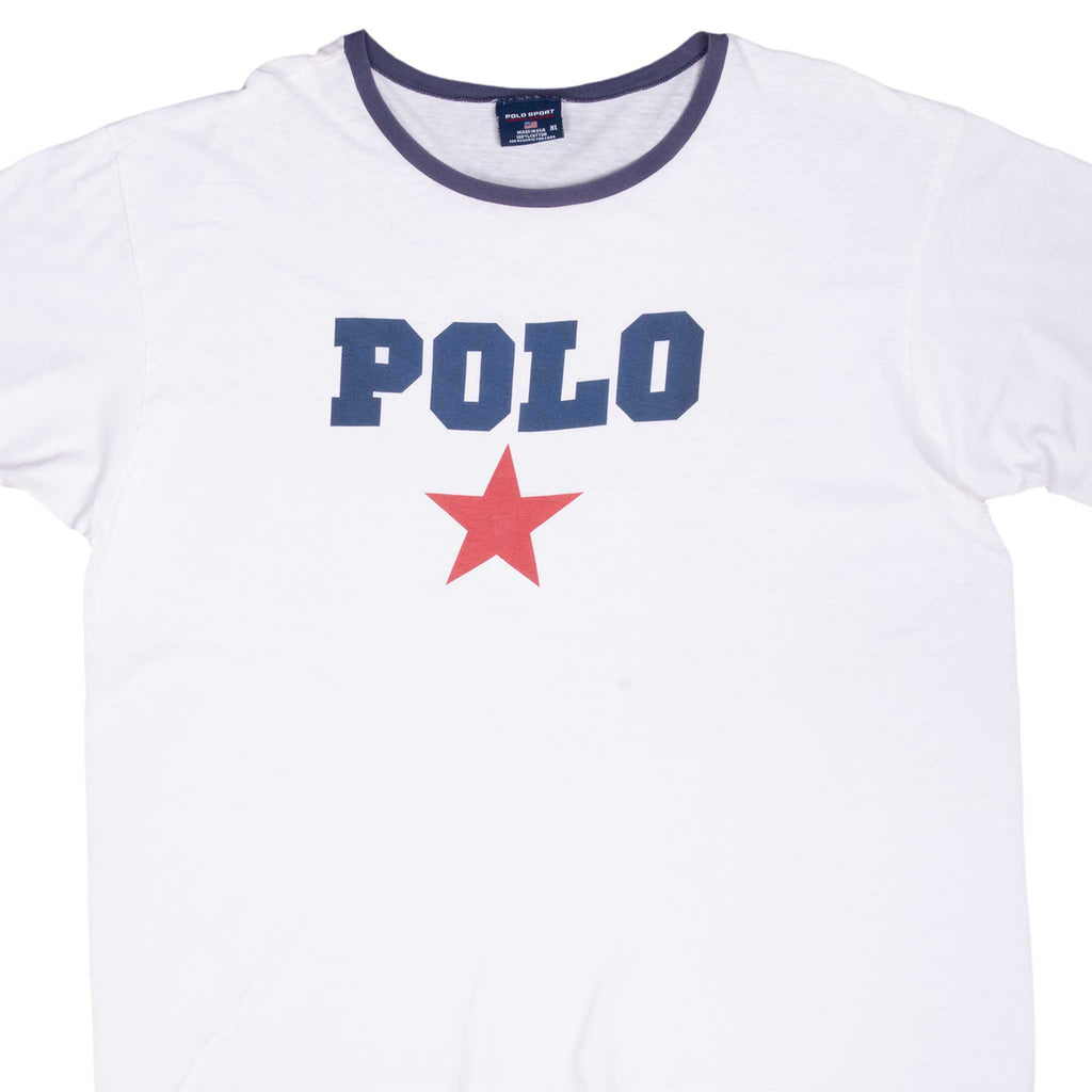 Vintage Ralph Lauren Polo Sport White Tee Shirt 1990S Size XL Made In Usa With Single Stitch Sleeves