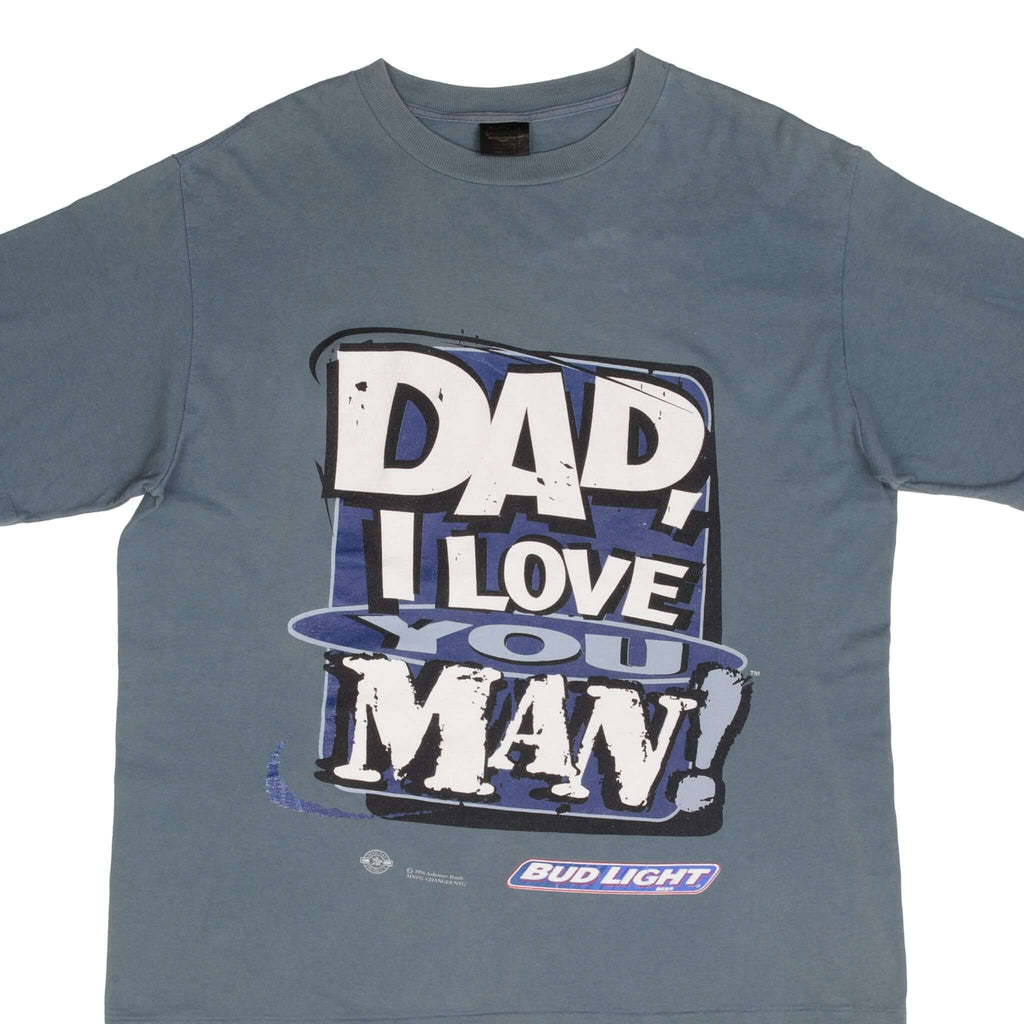 Vintage Budweiser Dad I Love You Man 1996 Tee Shirt Size XL Made In Usa With Single Stitch Sleeves