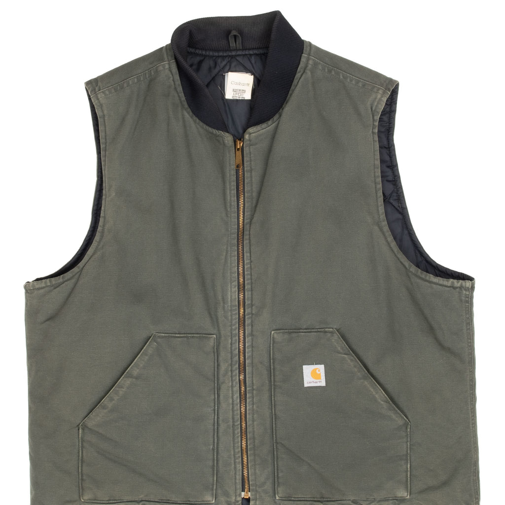Vintage Carhartt Quilt Lined Green Vest Jacket 2004 V01Dgr Size 2Xl Tall Made In USA