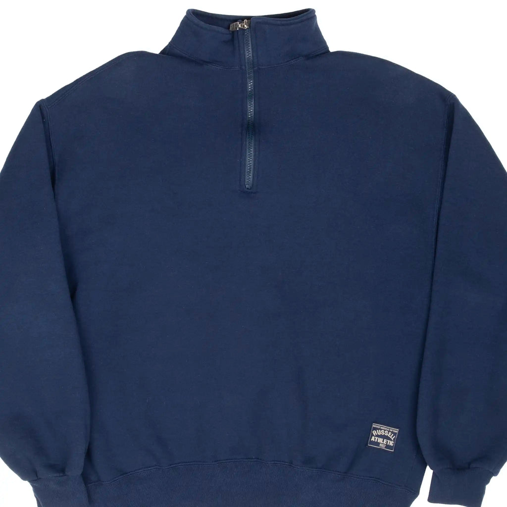VINTAGE RUSSELL ATHLETIC NAVY BLUE QUARTER ZIP SWEATSHIRT 1990S LARGE MADE USA