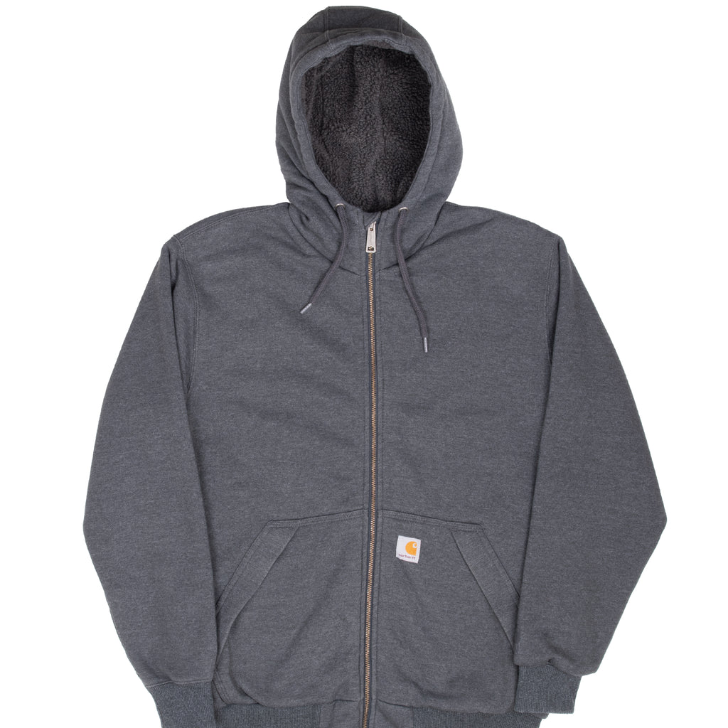 Vintage Carhartt Full Zip Grey Sherpa Lined Hoodie Sweatshirt 2000S Size Medium