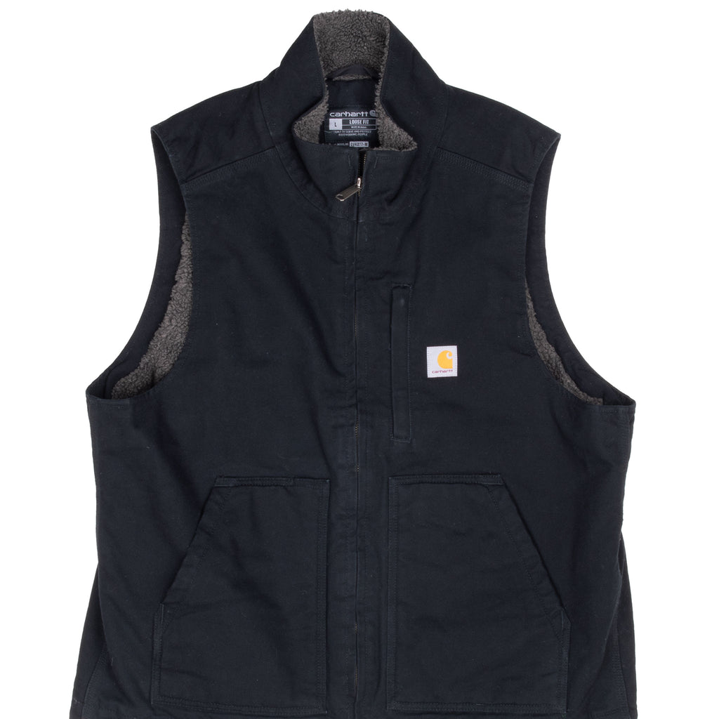 Vintage Carhartt Sherpa Lined Black Vest Jacket Size Large