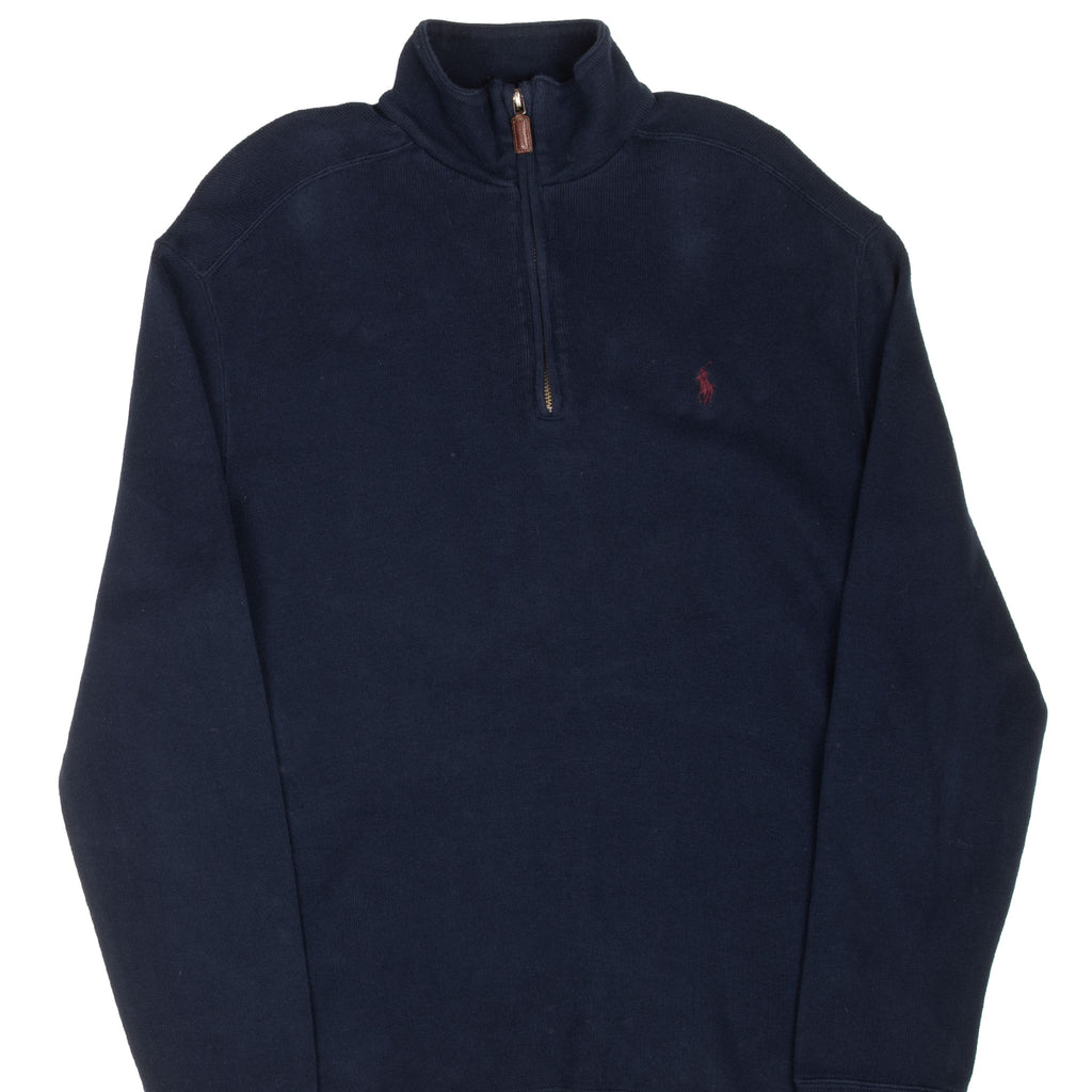 Vintage Polo Ralph Lauren Navy Blue Quarter 1/4 Zip Sweater 1990s Size Medium Made In USA
