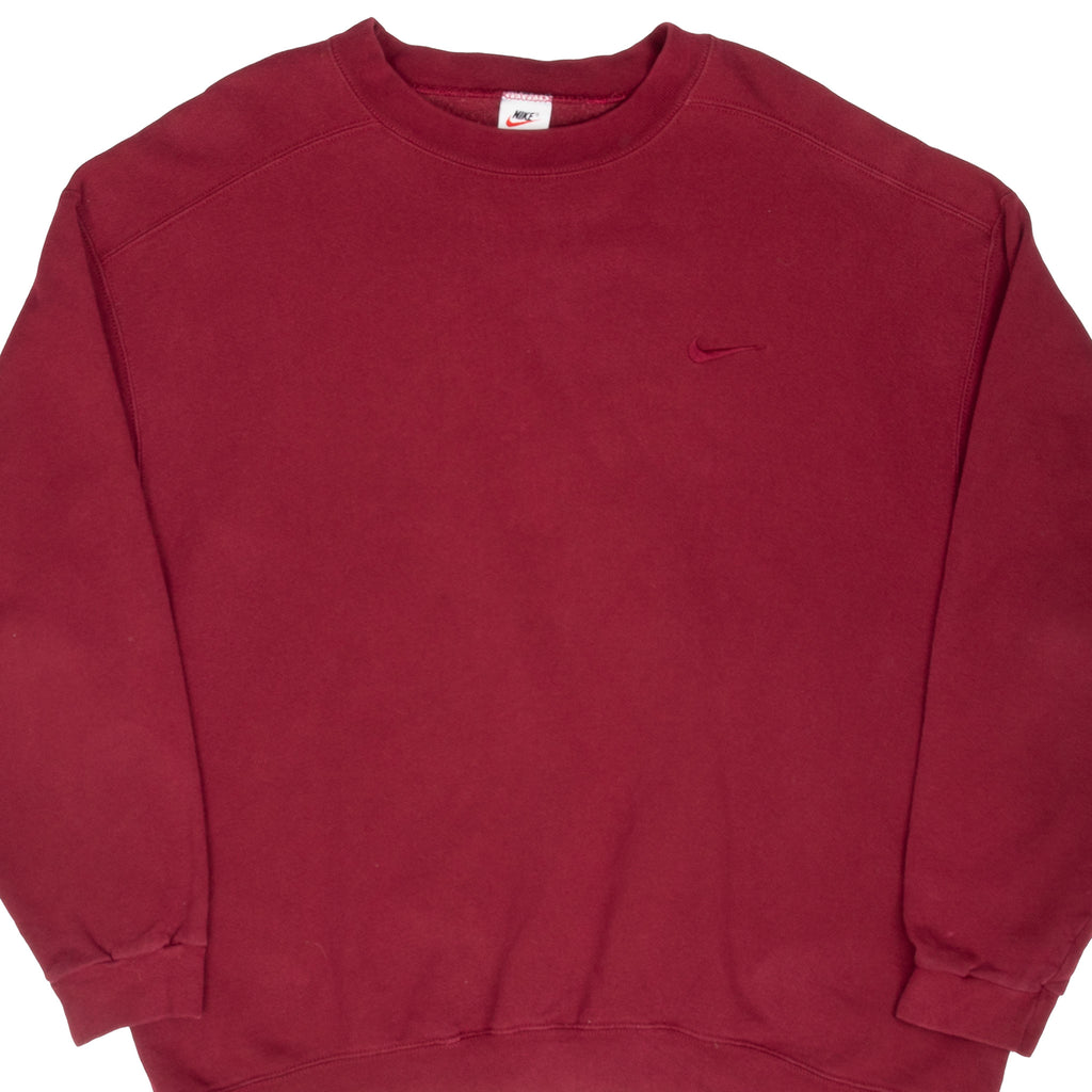 Vintage Nike Red Burgundy Classic Swoosh Sweatshirt 1990S Size XL Made In Usa