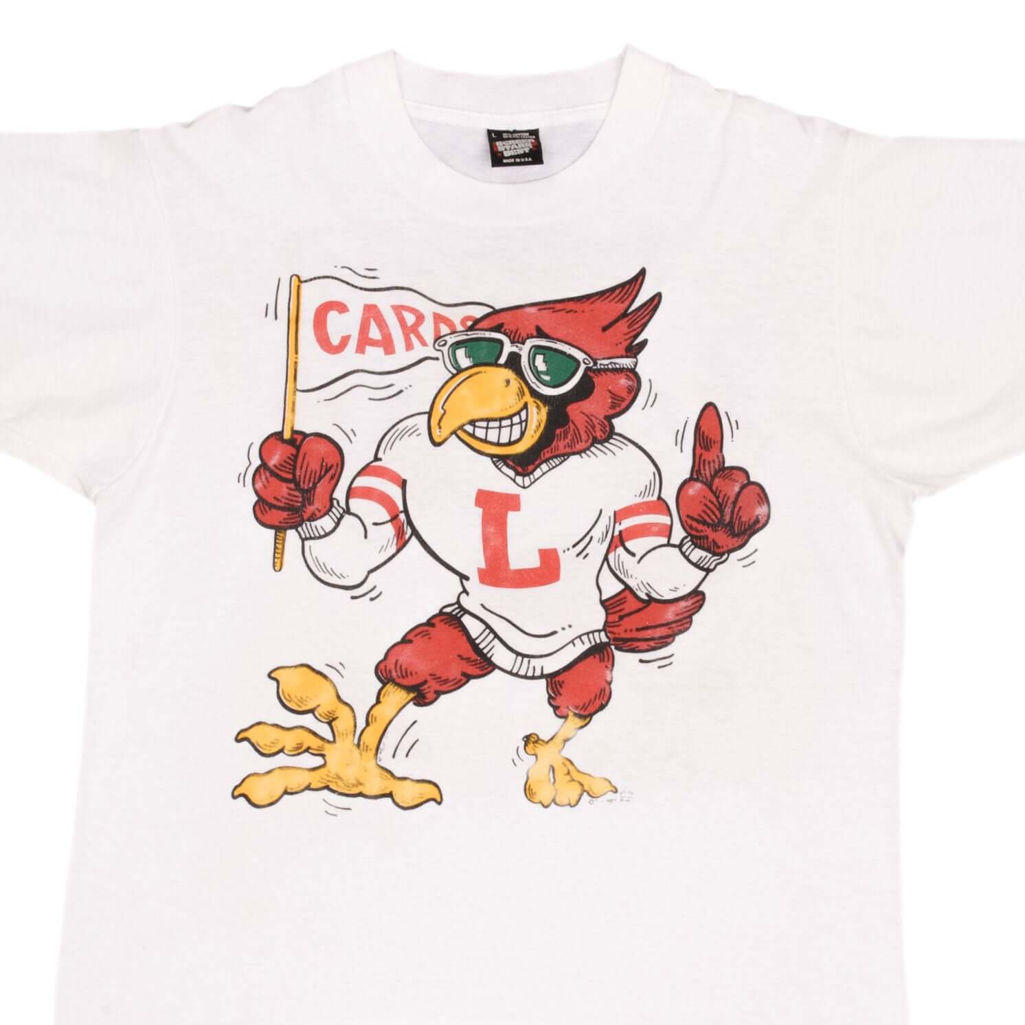 Vintage Louisville Cardinals Football Tee Shirt 1987 Size Large Made In USA With Single Stitch Sleeves.